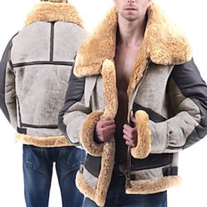 Men's Winter Jacket Fleece Jacket Sherpa Jacket Outdoor Daily Wear Warm Pocket Fall Winter Plain Fashion Streetwear Lapel Regular Blue Grey Jacket Lightinthebox