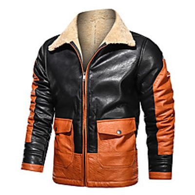 Men's Jacket Daily Fall Winter Regular Coat Regular Fit Windproof Warm Casual Jacket Long Sleeve Color Block Patchwork Black miniinthebox