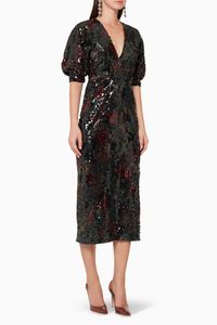 V-Neck Sequinned Midi Dress