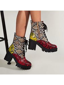 Fashion cross strap platform snake print low boots