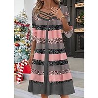 Women's Christmas Party Dress Cocktail Dress Dress Midi Dress Pink Long Sleeve Striped Patchwork Spring Fall Winter V Neck Winter Dress Lightinthebox - thumbnail