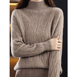 Women's Turtleneck Pullover Sweater Jumper Casual Sweater Ribbed Knit Polyester Knitted Fall Winter Regular Outdoor Daily Going out Stylish Casual Soft Long Sleeve Pure Color Red Purple Green M L XL Lightinthebox