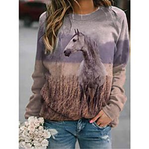 Women's Hoodie Sweatshirt Graphic Horse Daily Casual Streetwear Hoodies Sweatshirts  Loose Purple Yellow Khaki miniinthebox