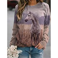 Women's Hoodie Sweatshirt Graphic Horse Daily Casual Streetwear Hoodies Sweatshirts  Loose Purple Yellow Khaki miniinthebox - thumbnail