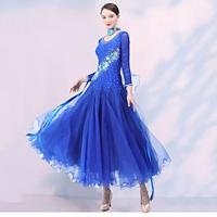 Ballroom Dance Dress Embroidery Splicing Crystals / Rhinestones Women's Performance Party Long Sleeve Mesh Spandex Organza Lightinthebox