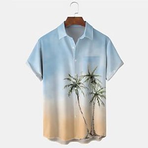 Men's Shirt 3D Print Tree Turndown Street Daily 3D Button-Down Short Sleeve Tops Casual Fashion Breathable Comfortable Light Blue miniinthebox