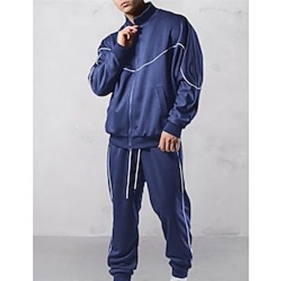 Men's Tracksuit Sweatsuit Jogging Suits Black Yellow Navy Blue Khaki Hooded Plain Patchwork 2 Piece Sports  Outdoor Daily Holiday Streetwear Cool Casual Spring   Fall Clothing Apparel Hoodies Lightinthebox