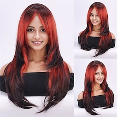 Synthetic Wig Curly Middle Part Machine Made Wig Long A1 Synthetic Hair Women's Cosplay Soft Party Red Black Ombre Lightinthebox
