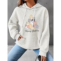 Christmas Sweatshirt Women's Pullover Graphic Cat Christmas Casual Pocket Black White Pink Casual Hoodie Long Sleeve Micro-elastic Fall  Winter Lightinthebox - thumbnail