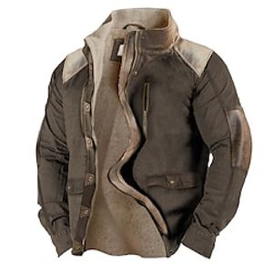 Men's Leather Jacket Suede Jacket Outdoor Daily Wear Warm Zipper Pocket Fall Winter Color Block Fashion Streetwear Standing Collar Regular Brown Jacket miniinthebox