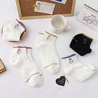 5 Pairs Women's Casual Sweet Crew Socks Daily Jacquard Plain Animal Casual Cute Lightinthebox - thumbnail