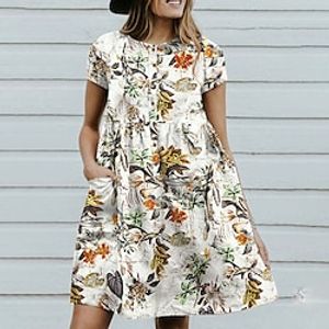 Women's A Line Dress Short Mini Dress Purple Yellow Dark Blue Short Sleeve Floral Pocket Print Spring Summer Round Neck Stylish Vintage 2022 S M L XL XXL 3XL 4XL 5XL Lightinthebox