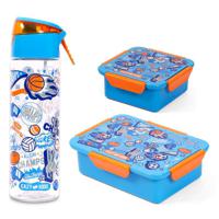 Eazy Kids Lunch Box Set And Tritan Water Bottle With Spray Soccer - Blue 750Ml