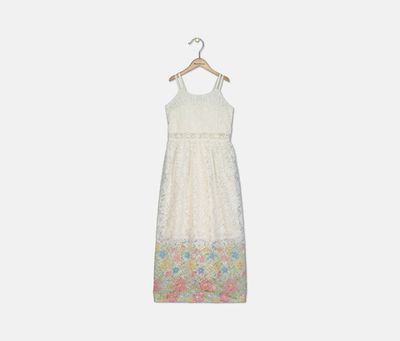 Big Girls Lace Floral Border Maxi Dress Ivory Big Girls Lace Floral Border Maxi Dress Ivory