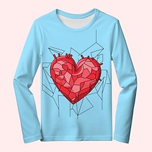 Valentines Girls' 3D Heart Tee Shirt Long Sleeve 3D Print Spring Fall Active Fashion Cute Polyester Kids 3-12 Years Crew Neck Outdoor Casual Daily Regular Fit miniinthebox