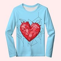 Valentines Girls' 3D Heart Tee Shirt Long Sleeve 3D Print Spring Fall Active Fashion Cute Polyester Kids 3-12 Years Crew Neck Outdoor Casual Daily Regular Fit miniinthebox - thumbnail