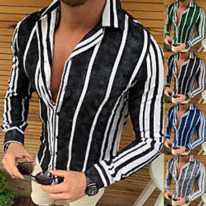 Men's Shirt Striped Long Sleeve Casual Tops Retro Punk  Gothic Blue Gray Green Lightinthebox