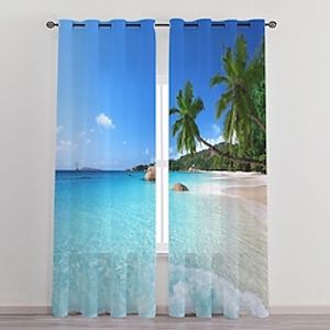 Beach Sheer Curtain Panels Grommet/Eyelet Curtain Drapes For Living Room Bedroom, Farmhouse Curtain for Kitchen Balcony Door Window Treatments Room Darkening miniinthebox
