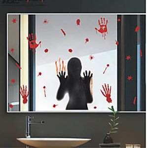 Halloween Wall Stickers Red Blood Handprint Window Door Stickers Female Ghost Stickers Black Shadow Decoration Self-adhesive Paper Lightinthebox