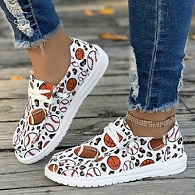 Women's Slip-Ons Loafers Print Shoes Brogue Christmas Santa Claus Embroidered Flower Flat Heel Round Toe Punk Minimalism Walking Canvas Loafer Colorful White Yellow Lightinthebox
