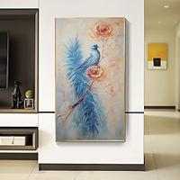 Handmade Original Blue Bird Oil Painting On Canvas Animal Wall Art Decor Thick Texture Abstract Feather Painting for Home Decor With Stretched Frame/Without Inner Frame Painting Lightinthebox - thumbnail