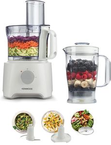 Kenwood Food Processor, 2.1L Bowl, 1.2 L Blender, Emulsifying, Knife Blade, Reversible Slicing and Grating Discs, 800 W, FDP301WH, White [Energy Class A]