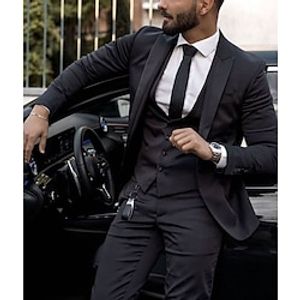 Black Blue Men's Wedding Party Homecoming Suits Solid Colored 3 Piece Fashion Daily Party Plus Size Single Breasted Two-buttons 2024 miniinthebox