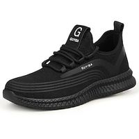 Women's Trainers Athletic Shoes Plus Size Athletic Lace-up Flat Heel Round Toe Chinoiserie Safety Shoes Tissage Volant Black miniinthebox - thumbnail