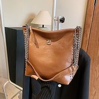 Women's Shoulder Bag Bucket Bag PU Leather Daily Chain Large Capacity Geometric Black White Brown Lightinthebox - thumbnail