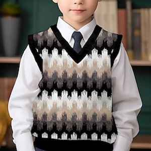 Boys 3D Geometric Sweater Vest Sleeveless 3D Print Fall Winter Sports Fashion Streetwear Polyester Kids 3-12 Years V Neck Outdoor Casual Daily Regular Fit Lightinthebox