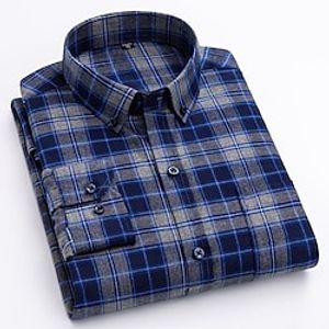 Men's Dress Shirt Dark Brown grey blue Denim Blue Long Sleeve Stripes and Plaid Turndown All Seasons Wedding Street Clothing Apparel Button-Down miniinthebox