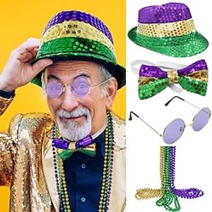 Disco 1980s Outfits Accesories Set Sequins Panama Hat Bow Tie Sunglasses Irish St. Patrick's Day 2023 Men's Women's Costume Vintage Party Evening Carnival miniinthebox
