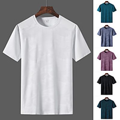Men's Short Sleeve Running Shirt Seamless Tee Tshirt Athletic Summer Elastane Quick Dry Breathable Sweat Out Fitness Gym Workout Running Active Training Sportswear Camo  Camouflage Normal Amethyst Lightinthebox
