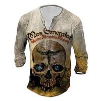 Men's T shirt Tee Henley Shirt Tee Graphic Skull Henley Brown 3D Print World Cup Outdoor Daily Long Sleeve Button-Down Print Clothing Apparel Basic Designer Classic Comfortable Lightinthebox - thumbnail