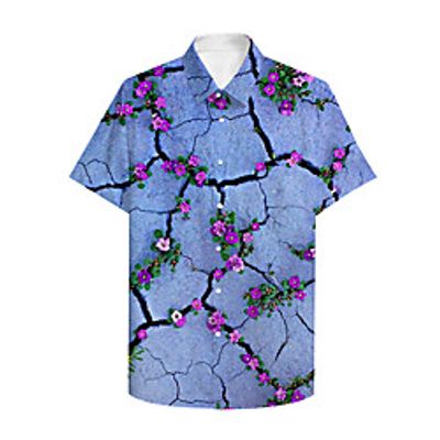 Men's Shirt 3D Print Floral Plus Size 3D Print Button-Down Short Sleeve Casual Tops Casual Fashion Breathable Comfortable Blue Lightinthebox