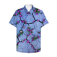 Men's Shirt 3D Print Floral Plus Size 3D Print Button-Down Short Sleeve Casual Tops Casual Fashion Breathable Comfortable Blue Lightinthebox - thumbnail