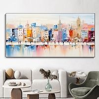 Hand painted Modern Wall Art Modern City Landscape Canvas Oil Painting Figures Colourful Artwork Abstract Aesthetic Picture Home Decor No Frame Lightinthebox