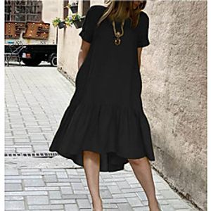 Women's T Shirt Dress Tee Dress Knee Length Dress Yellow Red Wine Black Short Sleeve Solid Color Spring Summer Casual / Daily 2021 S M L XL XXL XXXL 4XL 5XL miniinthebox