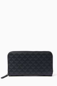 Eagle Logo Zip-Around Leather Wallet