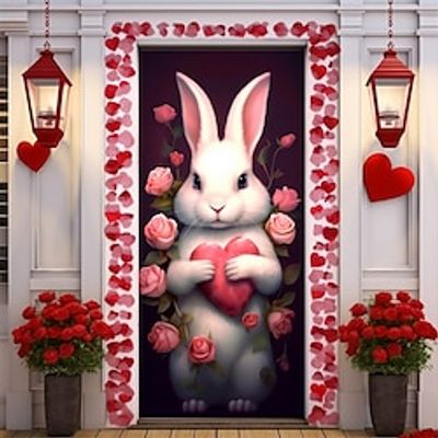 Valentine's Day Heart Bunny Door Covers Door Tapestry Door Curtain Decoration Backdrop Door Banner for Front Door Farmhouse Holiday Party Decor Supplies Lightinthebox