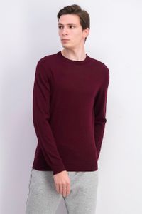 Mens Solid Crew Neck Merino Wool Blend Sweater  Red Plum