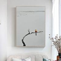 Hand-painted Bird Oil Painting Minimalist Gray And White Texture Modern Abstract Decorative Paintings Home Decor For Living Room Frameless Lightinthebox