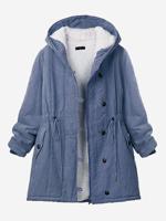 Pure Color Hooded Drawstring Thicken Coat