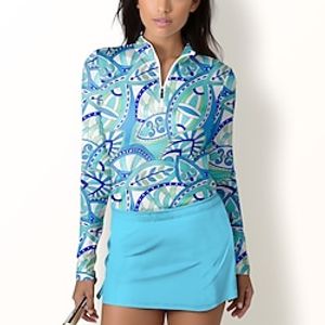 Women's Polo Shirt Golf Shirt Breathable Quick Dry Moisture Wicking Long Sleeve Golf Apparel Golf Clothes Regular Fit Zipper Stand Collar Leaf Spring Autumn Tennis Golf Pickleball miniinthebox