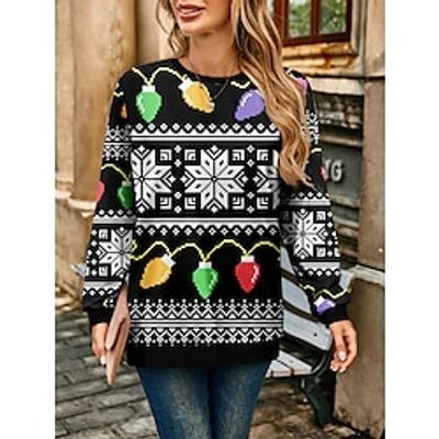 Ugly Christmas Sweatshirt Women's Sweatshirt Pullover Snowflake Sportswear Funny Festival Print Black Christmas Casual Round Neck Long Sleeve Top Micro-elastic Fall  Winter Lightinthebox