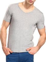 Mens Brief Style Solid Color Basic Cotton Tops V-neck Short Sleeve Casual T-shirt