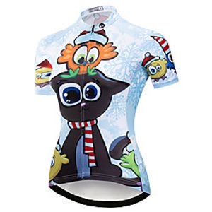 21Grams Women's Short Sleeve Cycling Jersey Summer Spandex Polyester BlackWhite Cartoon Bike Jersey Top Mountain Bike MTB Road Bike Cycling Quick Dry Moisture Wicking Breathable Sports Clothing miniinthebox