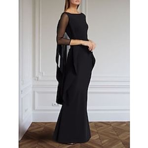 Sheath Black Dress Evening Gown Elegant Dress Formal Floor Length Long Sleeve Scoop Neck Chiffon with Ruffles 2023 Lightinthebox