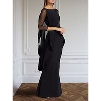 Sheath Black Dress Evening Gown Elegant Dress Formal Floor Length Long Sleeve Scoop Neck Chiffon with Ruffles 2023 Lightinthebox - thumbnail