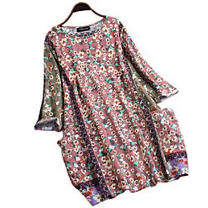 aliexpress amazon 2021 summer new dress women's foreign trade medium and long cotton and linen printing loose large size women's clothing Lightinthebox